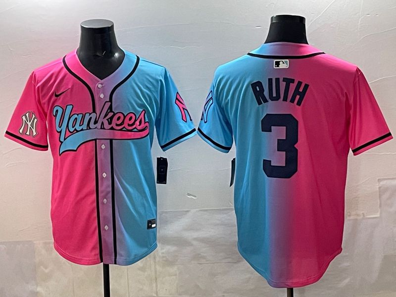 Men New York Yankees #3 Ruth Blue pink Game 2025 Nike MLB Jersey style 007
